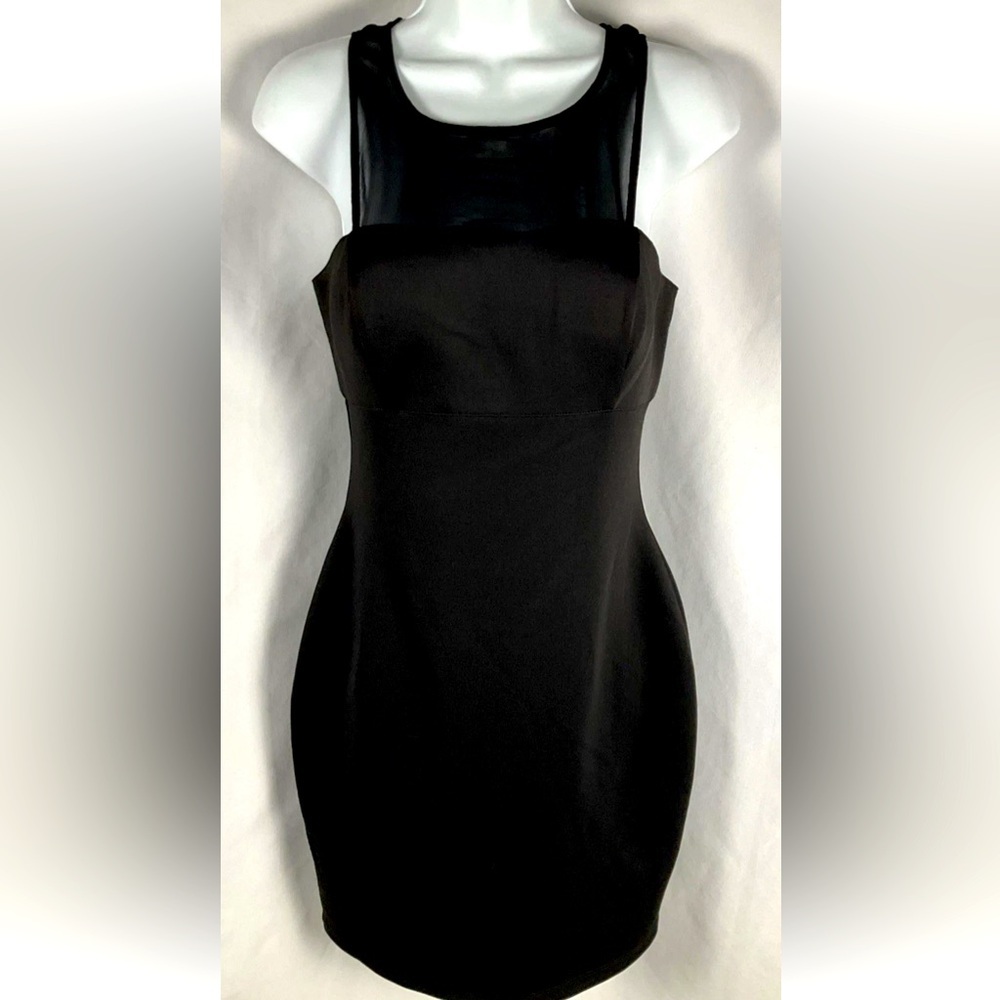 Guess Women’s‎ Size S Black Body Con Dress Gold Zipper Back Mesh Detail